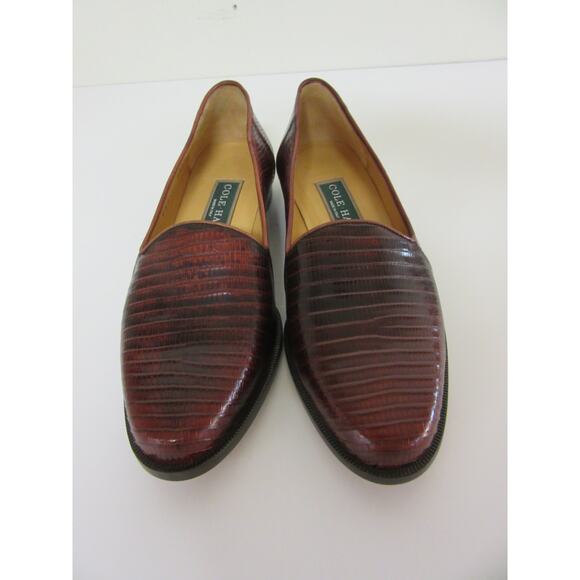 COLE HAAN Brown Leather Vintage Snake Pattern 6 1/2 B Slip On Flat Loafers Italy - Picture 2 of 9